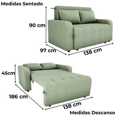 Sofa Cama 2 Lugares 138 Cm Amora Tecido Boucle F494 Milani Store Oliva