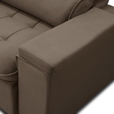 Sofá 2,1M Retrátil Reclinável Veludo Ferguile Genebra Marrom