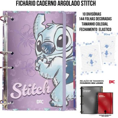 CADERNO FICHÁRIO ARGOLADO COLEGIAL STITCH 144FL - 5317 - DAC