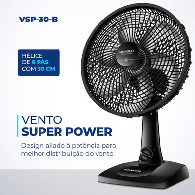 Ventilador de Mesa 30cm 6 Pás Preto Mondial 127V 127V