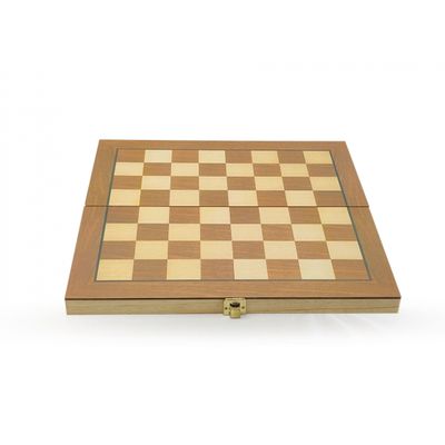 Jogo de Xadrez e Dama Caixa Tabuleiro de Madeira Dobrável 2 em 1 Grande 37,5x38,5cm Hoyle Games