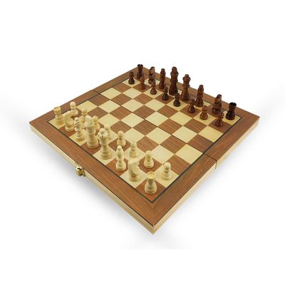 Jogo de Xadrez e Dama Caixa Tabuleiro de Madeira Dobrável 2 em 1 Grande 37,5x38,5cm Hoyle Games