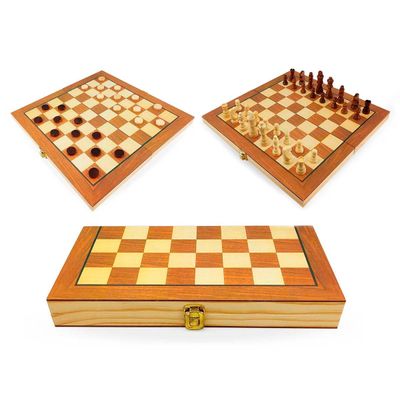 Jogo de Xadrez e Dama Caixa Tabuleiro de Madeira Dobrável 2 em 1 Grande 37,5x38,5cm Hoyle Games