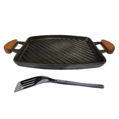 Chapa Bifeteira Grill Antiaderente Alça 31x24cm e Espátula