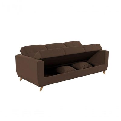 Sofá Cama Casal Reclinável Com Baú Pamela - Turkey Chocolate