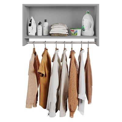 Kit 02 Armários Multiuso Aéreo Cabideiro Grécia L03 Cinza - Lyam