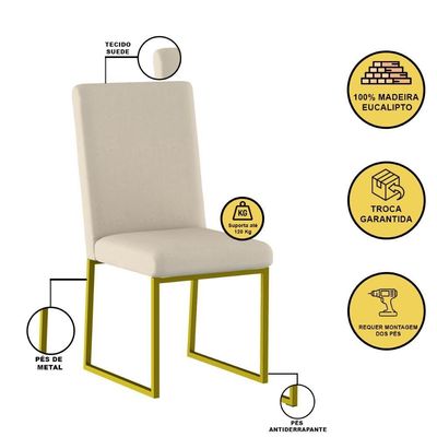 Cadeira Para Mesa Jantar Com Base De Ferro Dourado - Balaqui Bege