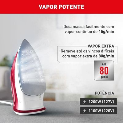 Ferro a Vapor Essentialgliss FMQ 1200W Base Antiaderente Arno Vermelho / 110V