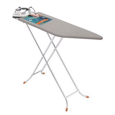 Tábua de Passar Roupa Luxo com Ponta e Suporte para Ferro Utimil Branco com Cinza