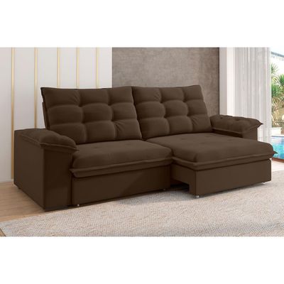 Sofa 5 Lugares Puglia 250cm Retrátil Reclinável Veludo Marrom