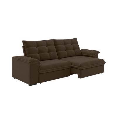 Sofa 5 Lugares Puglia 250cm Retrátil Reclinável Veludo Marrom
