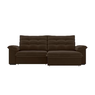 Sofa 5 Lugares Puglia 250cm Retrátil Reclinável Veludo Marrom