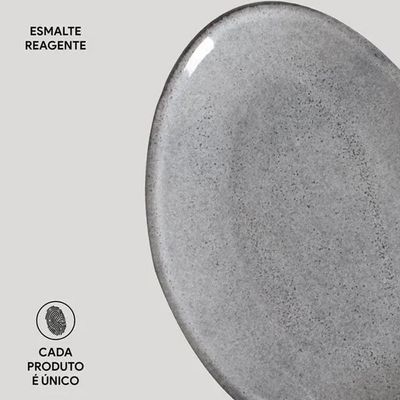 Conjunto de Pratos de Sobremesa Ovais Orgânico Dust 22,5cm 6 peças Porto Brasil Cinza