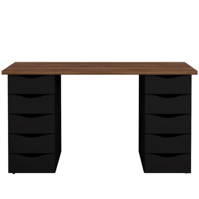 Mesa Para Escritório Escrivaninha Due Web Nogal A02 Preto - Lyam Decor