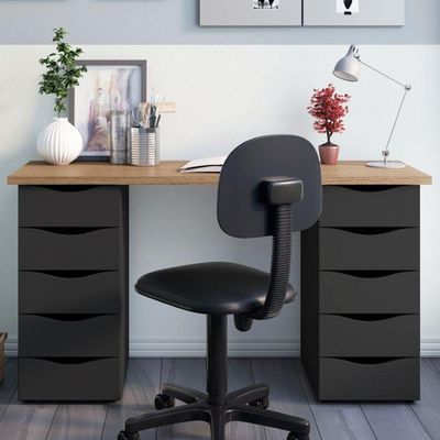 Mesa Para Escritório Escrivaninha Due Web Nogal A02 Preto - Lyam Decor