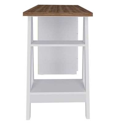 Mesa Para Escritório Escrivaninha Home Office 05 Gavetas Spirit Nogal A02 Branco - Lyam Decor