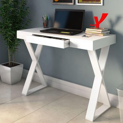 Mesa Para Escritório Escrivaninha Cavalete 01 Gaveta Veneza A02 Web Branco - Lyam Decor