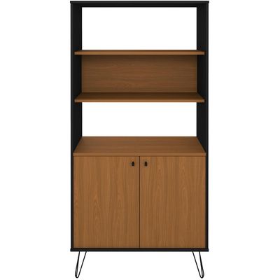 Estante Multiuso Com 02 Portas 03 Prateleiras 183x90cm Hit A02 Freijó Preto - Lyam Decor