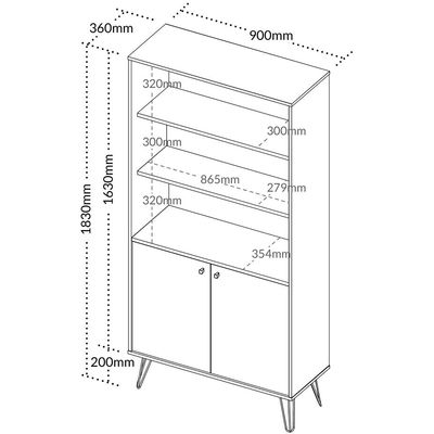 Estante Multiuso Com 02 Portas 03 Prateleiras 183x90cm Hit A02 Freijó Preto - Lyam Decor