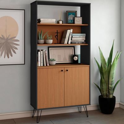 Estante Multiuso Com 02 Portas 03 Prateleiras 183x90cm Hit A02 Freijó Preto - Lyam Decor