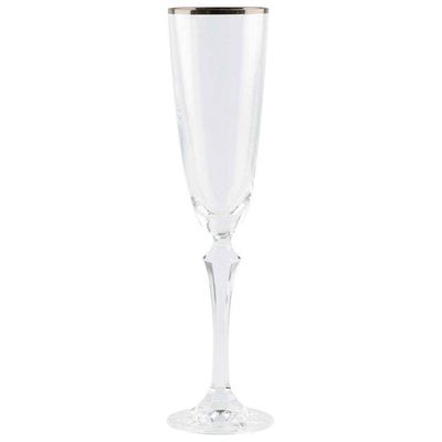 Conjunto de Taças para Champanhe Elizabeth em Cristal Ecológico Silver Rim 200 ml 6 Peças Bohemia Transparente