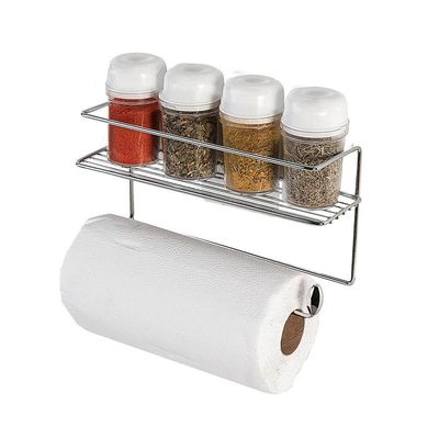 Suporte Condimentos 4 Potes e Papel Toalha Parede Adesivo Aço Cromado Utimil Cromado