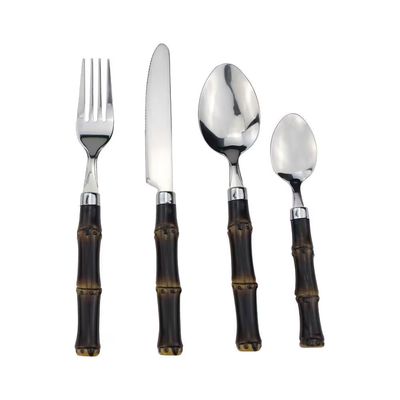 Faqueiro 24 peças em Aço Inox Cabo em Polipropileno Estilo Bambu Escuro Dynasty Marrom