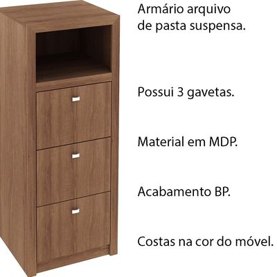 Armário Arquivo para Escritório Home Office ME4118 MDP Amendoa - Gran Belo