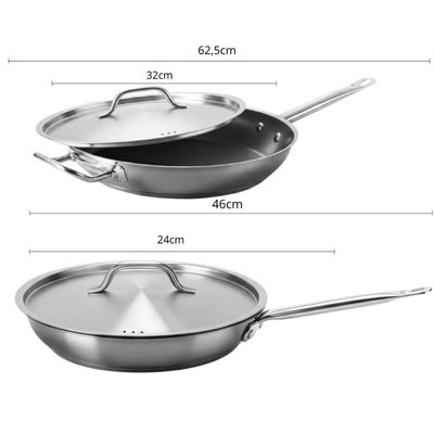 Jogo 2 Frigideiras Com Tampa Brinox Profissional em Aço Inox 24cm e 32cm Fundo Triplo Restaurante