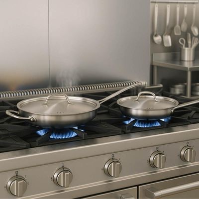 Jogo 2 Frigideiras Com Tampa Brinox Profissional em Aço Inox 24cm e 32cm Fundo Triplo Restaurante