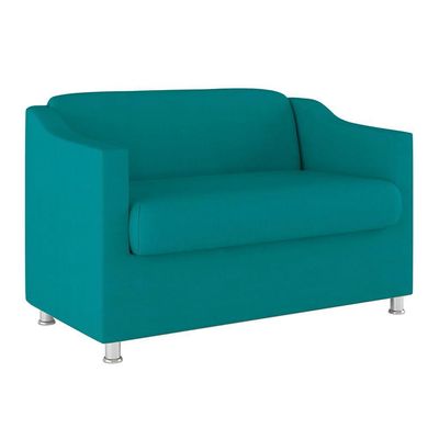 Kit Sofá Namoradeira + 02 Poltrona Tilla Recepção Sala Suede azul Turquesa