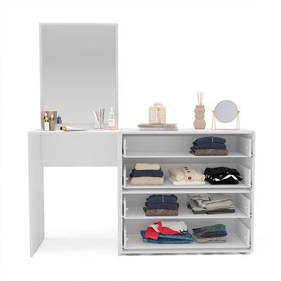 Cômoda com Espelho Porto 4 Gavetas Branca e Creme