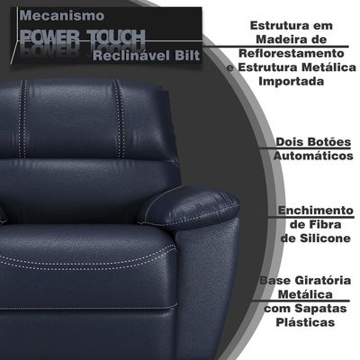 Poltrona do Papai Reclinável Giratória Armênia Glider Mecânico Couro Azul - Gran Belo