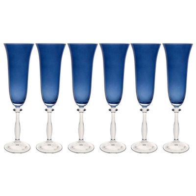 Conjunto de Taças para Champanhe Angela 190 ml em Cristal Ecológico 6 Peças Bohemia Azul