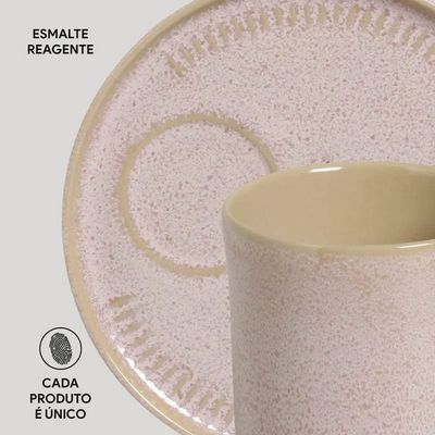 Conjunto de Canecas e Pires Porto Brasil Coup Stoneware 330ml 4 Peças Rosa