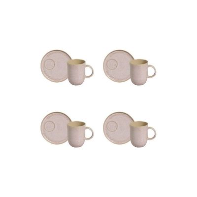 Conjunto de Canecas e Pires Porto Brasil Coup Stoneware 330ml 4 Peças Rosa