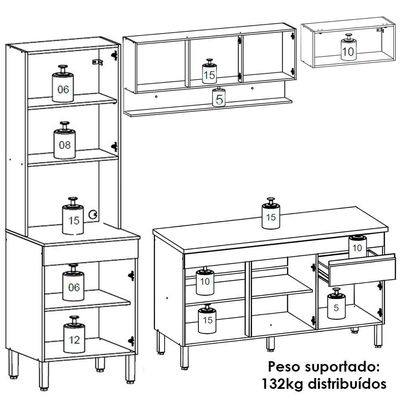 Cozinha Modulada 4 Pecas Com Balcao Tampo Line Supremo Cp Freijo Ktp