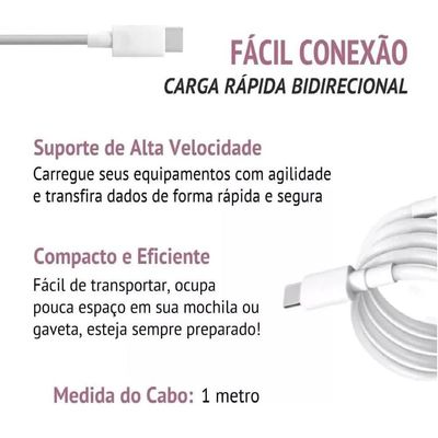 Cabo USB-C para Type C - Cabo de Dados  e Carregamento Turbo 1 Mt