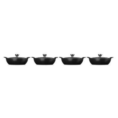 CONJUNTO 4 PANELAS BUFFET LE CREUSET GOURMAND COM TAMPA 13CM EM FERRO FUNDIDO BLACK MATTE 21502130000425