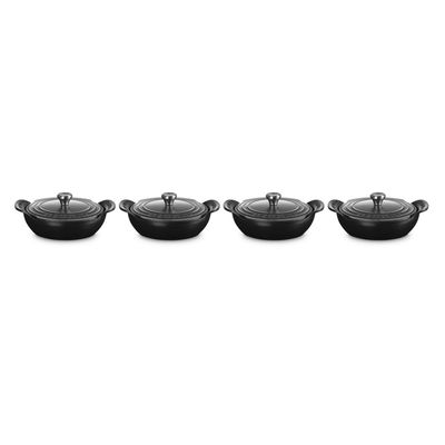 CONJUNTO 4 PANELAS BUFFET LE CREUSET GOURMAND COM TAMPA 13CM EM FERRO FUNDIDO BLACK MATTE 21502130000425