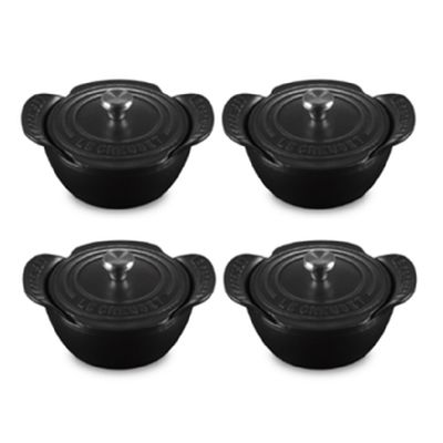 CONJUNTO 4 MINI COCOTTES LE CREUSET GOURMAND COM TAMPA 11CM BLACK MATTE 21500110000425