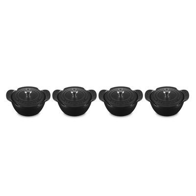 CONJUNTO 4 MINI COCOTTES LE CREUSET GOURMAND COM TAMPA 11CM BLACK MATTE 21500110000425