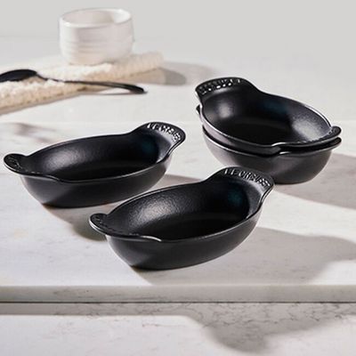 CONJUNTO 4 ASSADEIRAS LE CREUSET OVAL GOURMAND 15CM EM FERRO FUNDIDO BLACK MATTE 20503150000425