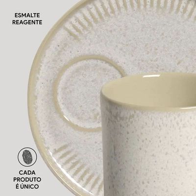 Conjunto de Canecas e Pires Porto Brasil Coup Stoneware 330ml 4 Peças Off White