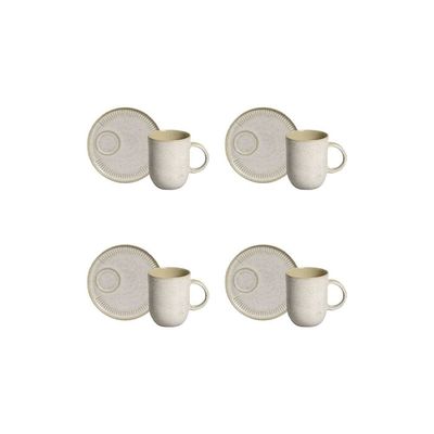 Conjunto de Canecas e Pires Porto Brasil Coup Stoneware 330ml 4 Peças Off White