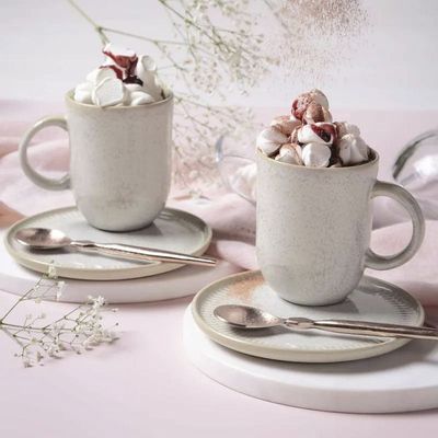Conjunto de Canecas e Pires Porto Brasil Coup Stoneware 330ml 4 Peças Off White