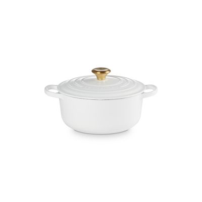 PANELA LE CREUSET REDONDA SIGNATURE PUXADOR DOURADO FERRO ESMALTADO 26CM BRANCO 21177260101441