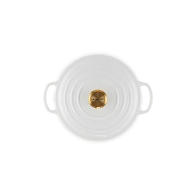 PANELA LE CREUSET REDONDA SIGNATURE PUXADOR DOURADO FERRO ESMALTADO 26CM BRANCO 21177260101441