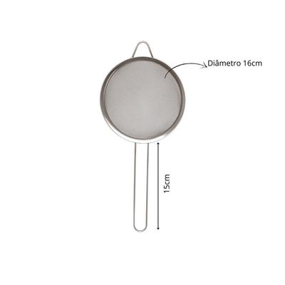 Peneira Em Aço Inox Diâmetro 16cm Cozinha Coador Preparos