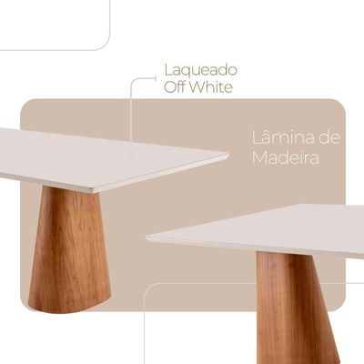 Mesa Noronha 180cm Tampo Com Vidro Laqueado Com 6 Cadeiras Linho Premuim Imbuia Natural Off White